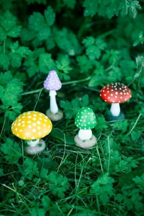 Hand-painted mushroom decorations for outdoor fairy garden