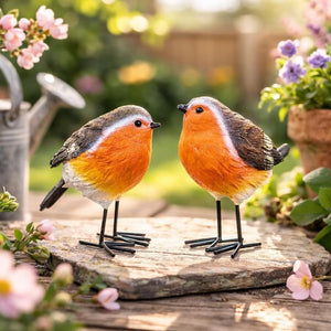 Set of two resin robin garden ornaments