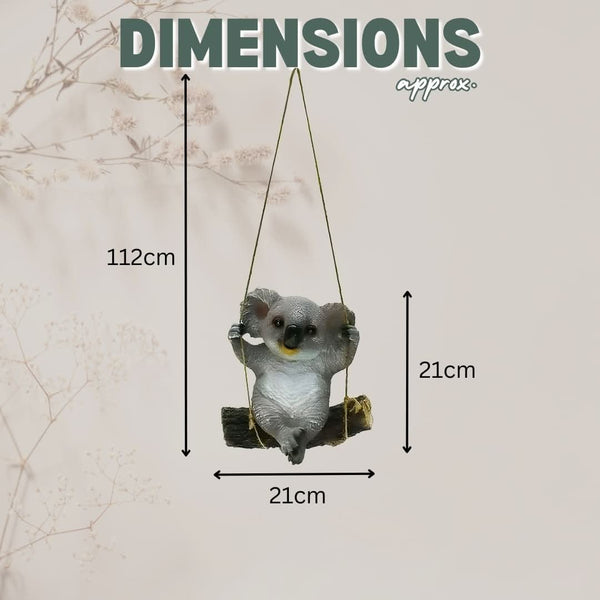Hanging koala garden ornament shown from front