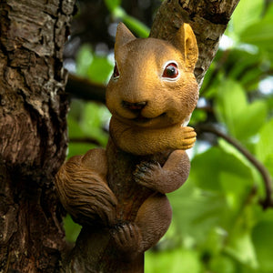 Resin tree hugging squirrel garden ornament