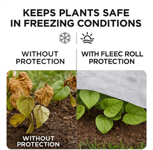 Frost fleece draped over vegetables in a garden.