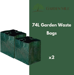 Green garden waste bags with sturdy carry handles.