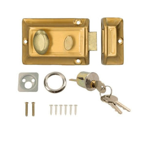 Polished brass rim night latch door lock with keys