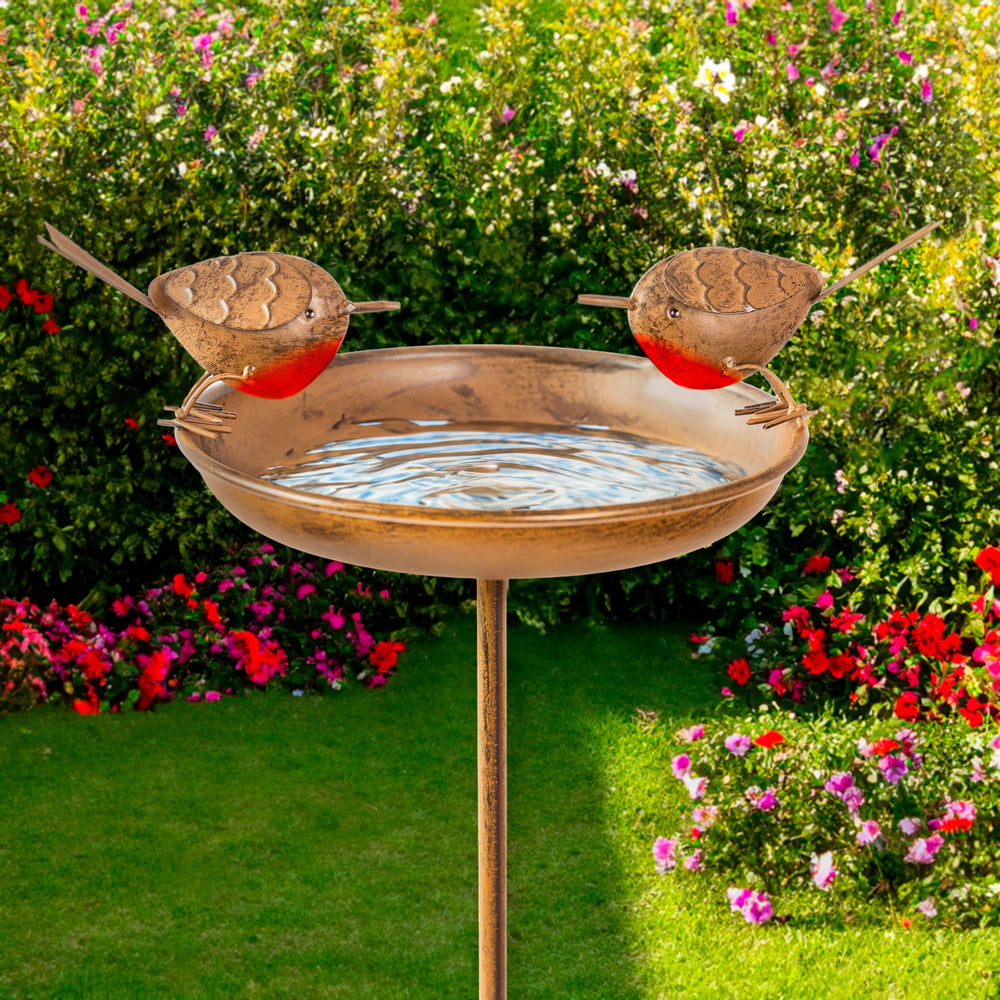 Robin bird bath feeder stake for garden birds
