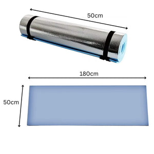 Roll up camping mat secured with quick release straps