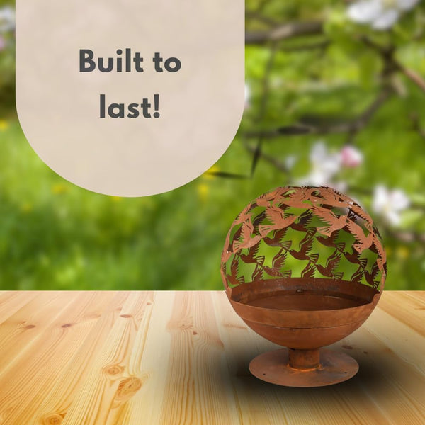 Powder coated steel fire globe for patio