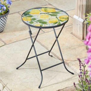 50cm round glass garden side table with lemon design