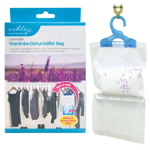 Wardrobe dehumidifier bag with packaging featuring lavender design