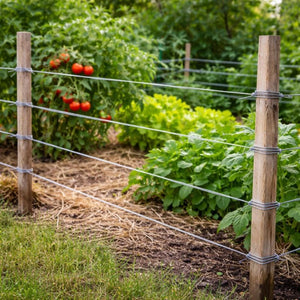 Semi circular metal support cage for garden flowers.