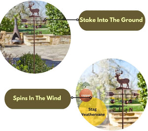 Large garden weathervane with stag design