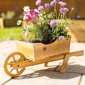 Fir wood garden planter with rotating wheel