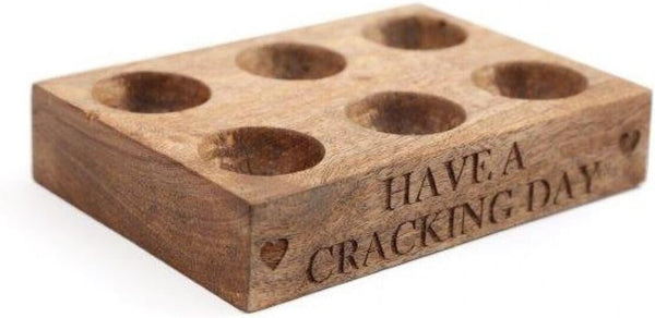 Wooden egg storage tray for pantry or fridge.