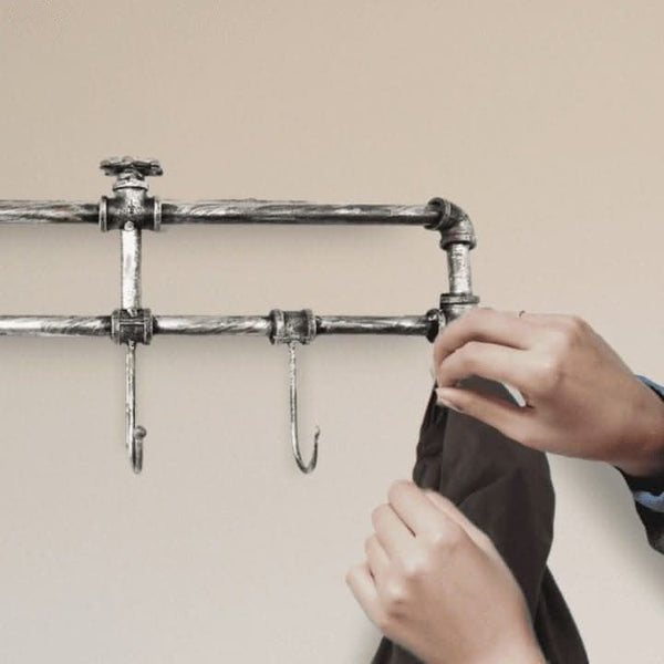 Antique grey industrial coat hook rack