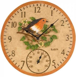 Robin garden wall clock with Centigrade temperature display