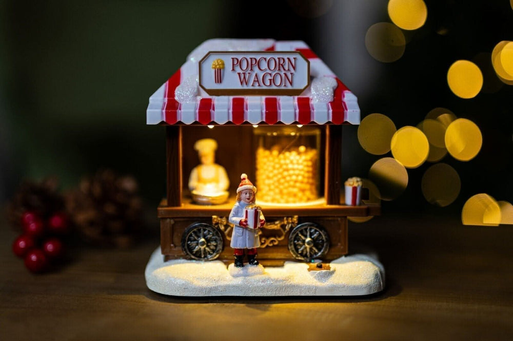 Christmas LED Musical Popcorn Wagon Village Scene Decoration