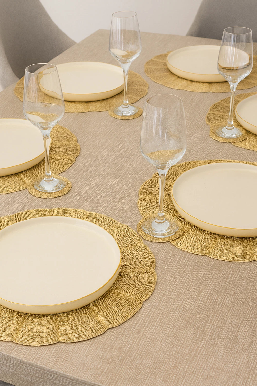 Set of 6 Round Gold Placemats And Coaster