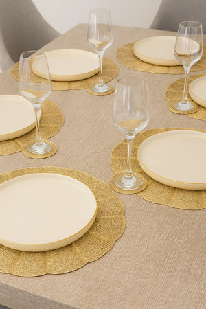 Set of 6 Round Gold Placemats And Coaster