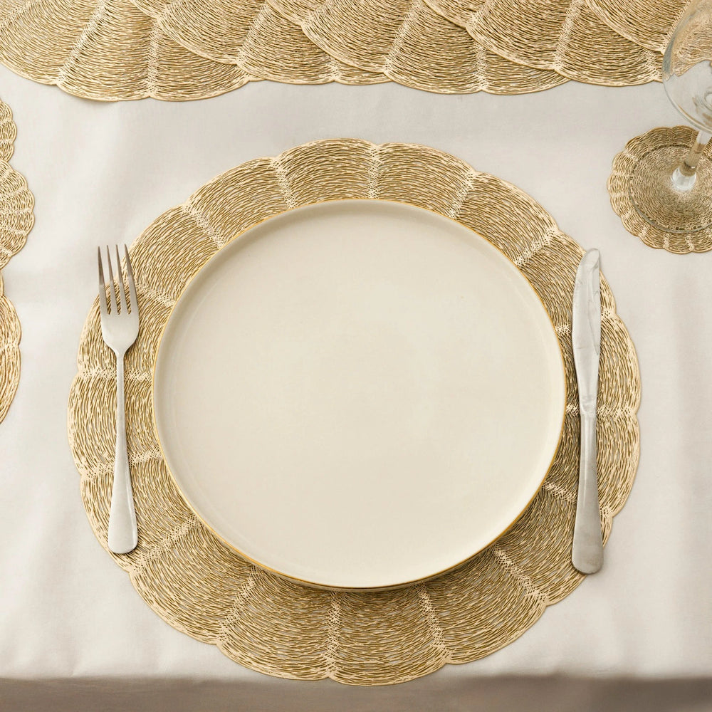 Set of 6 Round Gold Placemats And Coaster
