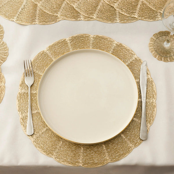 Set of 6 Round Gold Placemats And Coaster