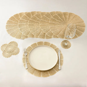 Set of 6 Round Gold Placemats And Coaster