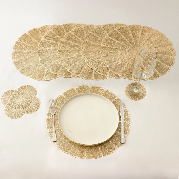 Set of 6 Round Gold Placemats And Coaster