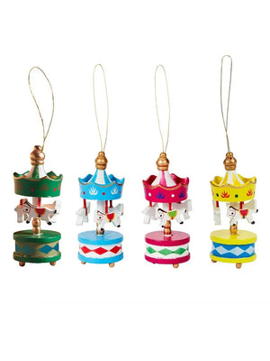 4pc Wooden Carousel Small Christmas Tree Decoration