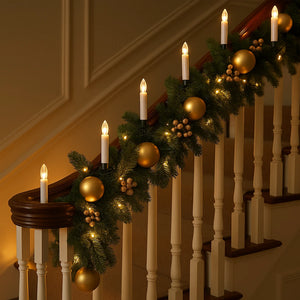 Decorative Christmas garland with candles on a staircase
