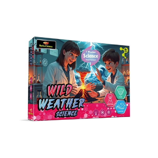 Box for 'Wild Weather Science' educational kit with two children conducting a science experiment.