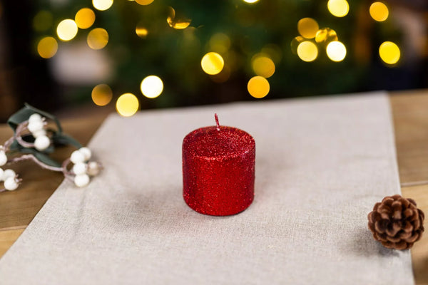 Small Red Glitter Pillar Candle