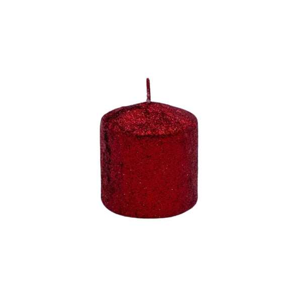 Small Red Glitter Pillar Candle