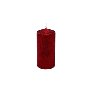 Large Red Glitter Pillar Candle