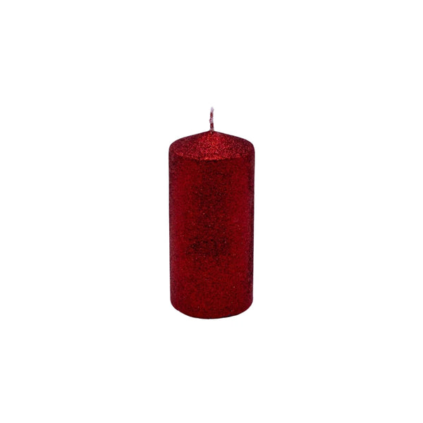Large Red Glitter Pillar Candle