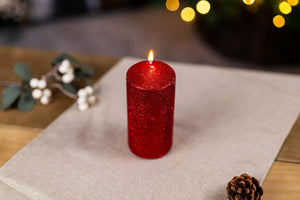 Large Red Glitter Pillar Candle