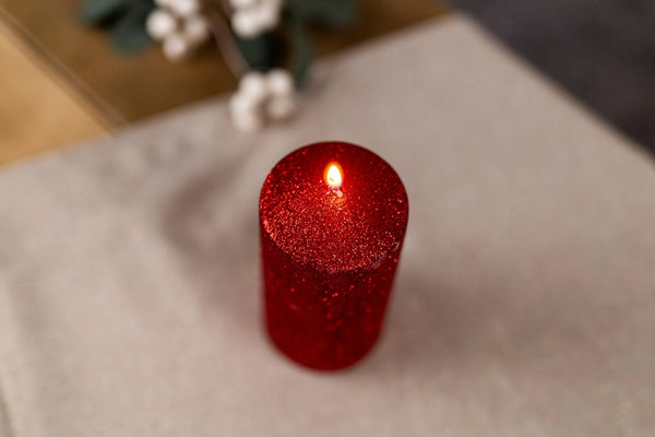 Large Red Glitter Pillar Candle