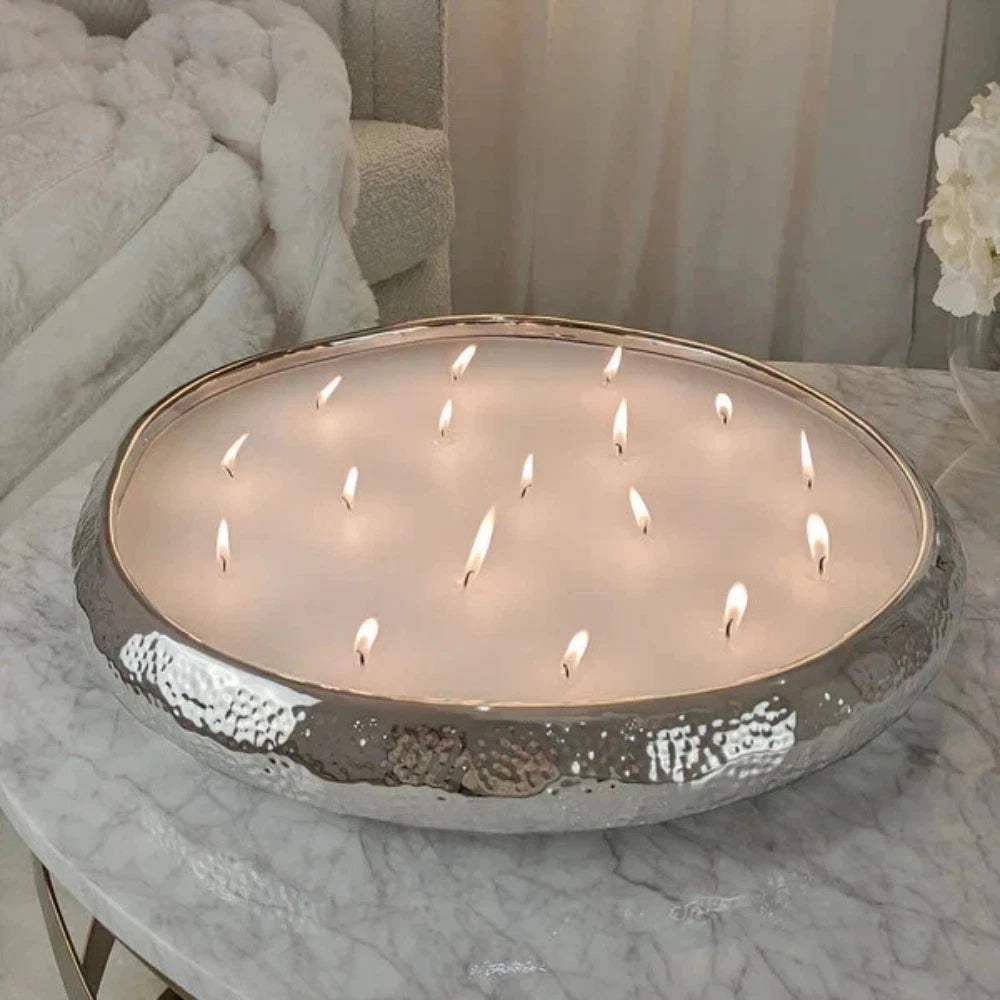 Large Silver Hammered Candle