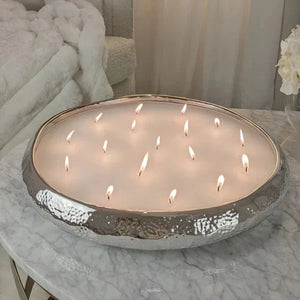 Large Silver Hammered Candle