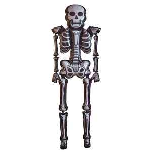 A full-body inflatable skeleton decoration on a plain white background.