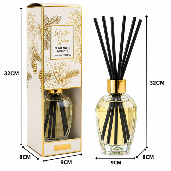 300ml Cinnamon Spice reed diffuser with gift box and 32cm dimensions.