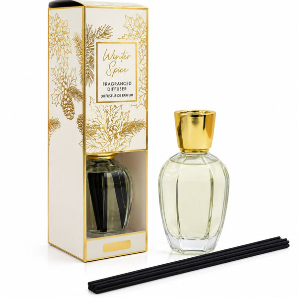 300ml Cinnamon Spice reed diffuser with glass bottle, black reeds and gift box.