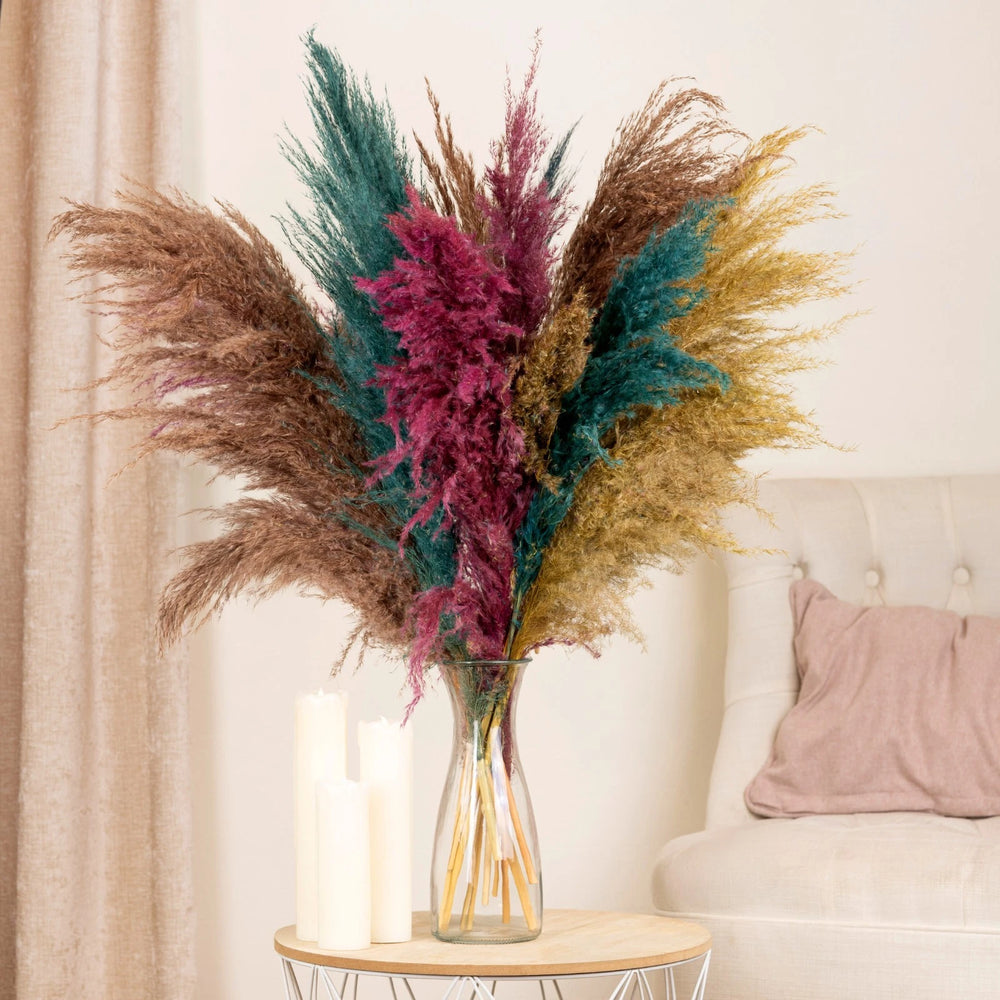 Decorative vase with pampas grass in a living room setting