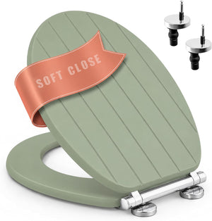 Sage green soft close MDF toilet seat with groove design