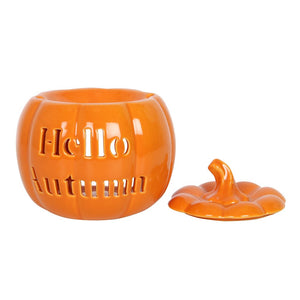 Hello Autumn ceramic burner styled on a shelf