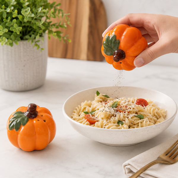 Ceramic pumpkin salt and pepper shaker set