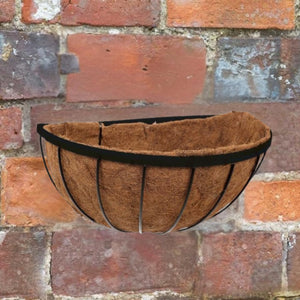 Decorative black hanging basket for patio walls.