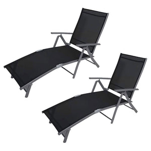 Set of two reclining garden sun loungers with black seats