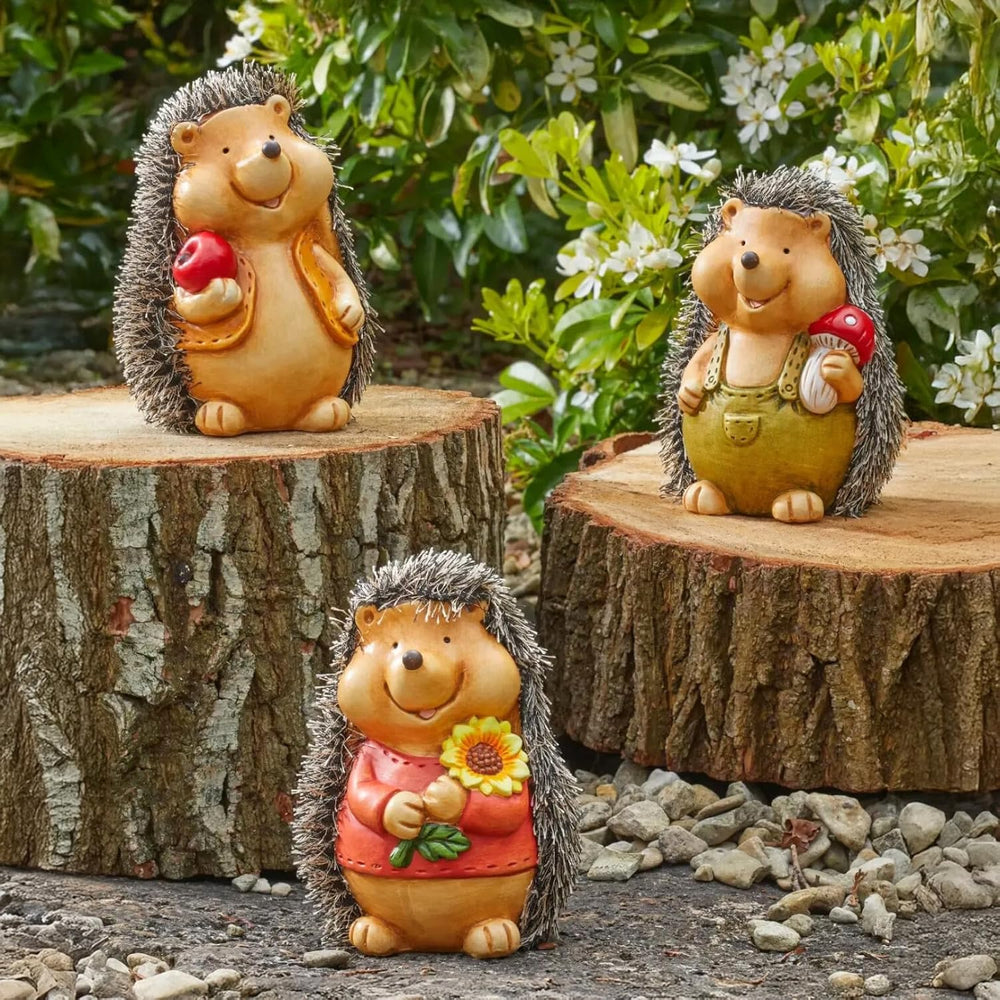 set of 3 baby hedgehog garden ornaments