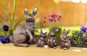 Set of four bronze effect resin rabbit ornaments