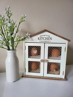 Decorative wooden egg cupboard with mesh doors