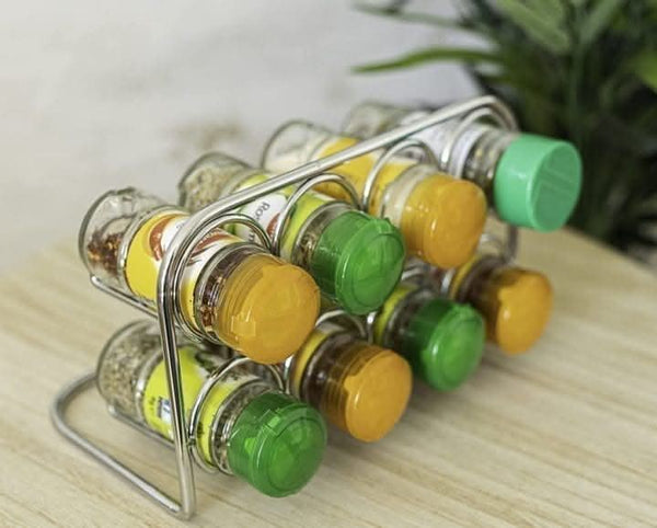 Eight Piece Free Standing Silver Carbon Steel Spice Rack with Chrome Finish