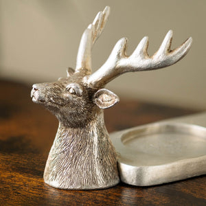 Stag themed candle centrepiece with silver finish